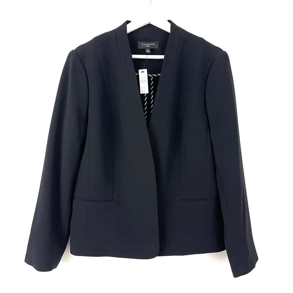 Talbots Petites Open Front Blazer Career Style Suit Jacket In Black